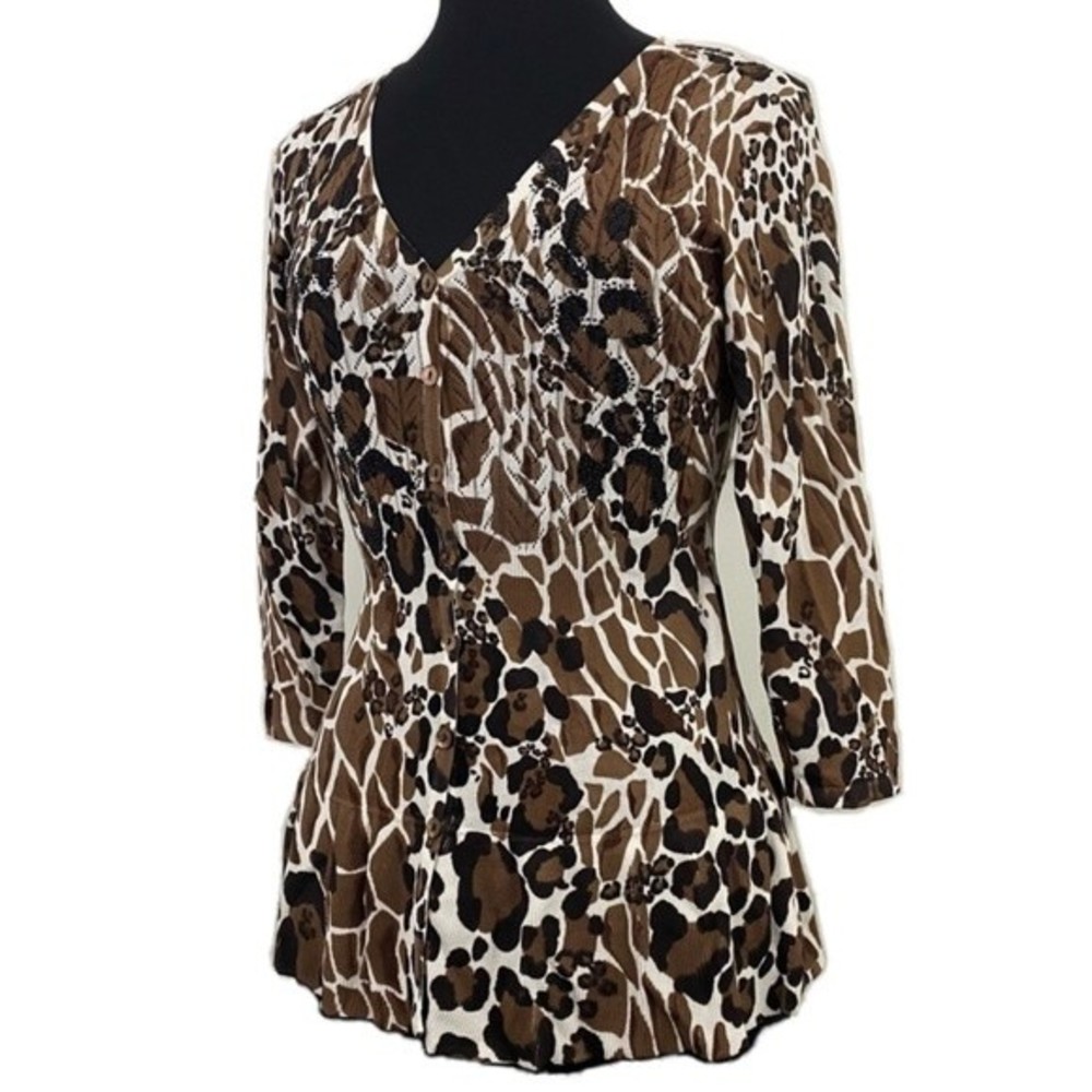 Y2K Alberto Makali Cardigan Size Small Mixed Print Rhinestone Animal Print Euro